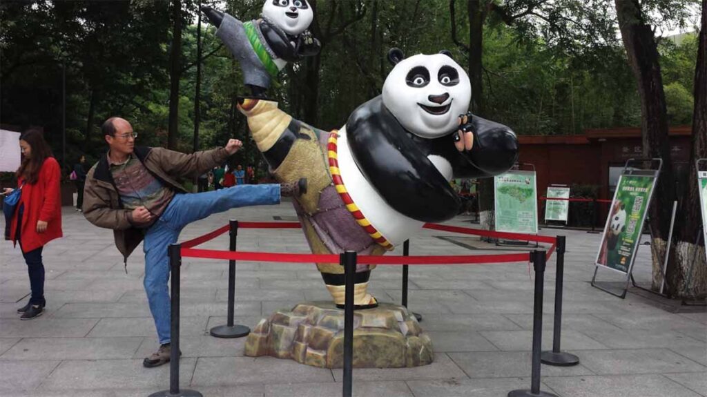 The author trades kicks with Kung-Fu Panda